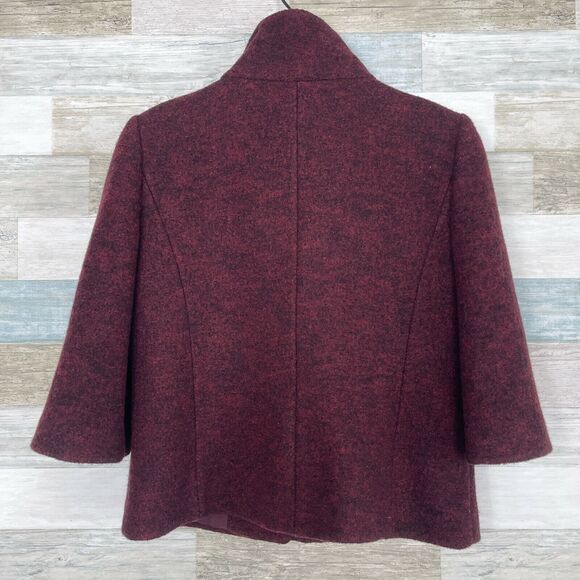 Ann Taylor Wool Tweed Snap Funnel Neck Coat Red 3/4 Sleeve Lined Womens 10 - Picture 4 of 7